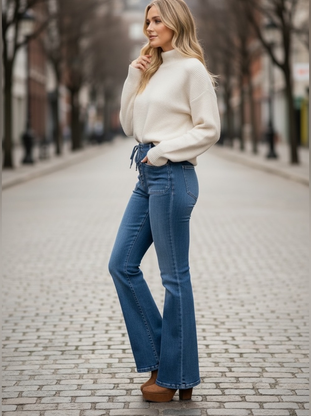 Nili Lotan Florence Lace Up Flare Jeans 29 Boho Retro Patch Pocket 70s $425